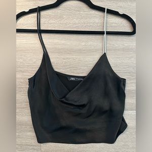 Zara Satin Draped Top with Crystal Strap, Size XS